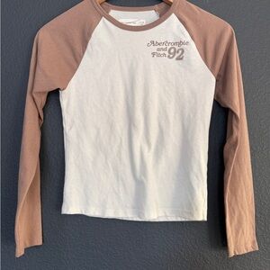 Abercrombie Kids White and Brown Long Sleeve Tee